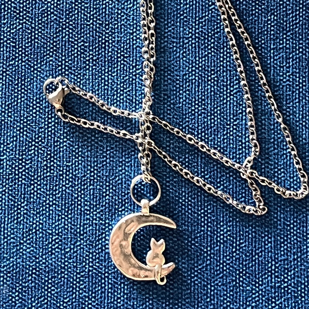 Cat in the moon!! This is a very witchy charm! Get it now on thisnecklace $10
